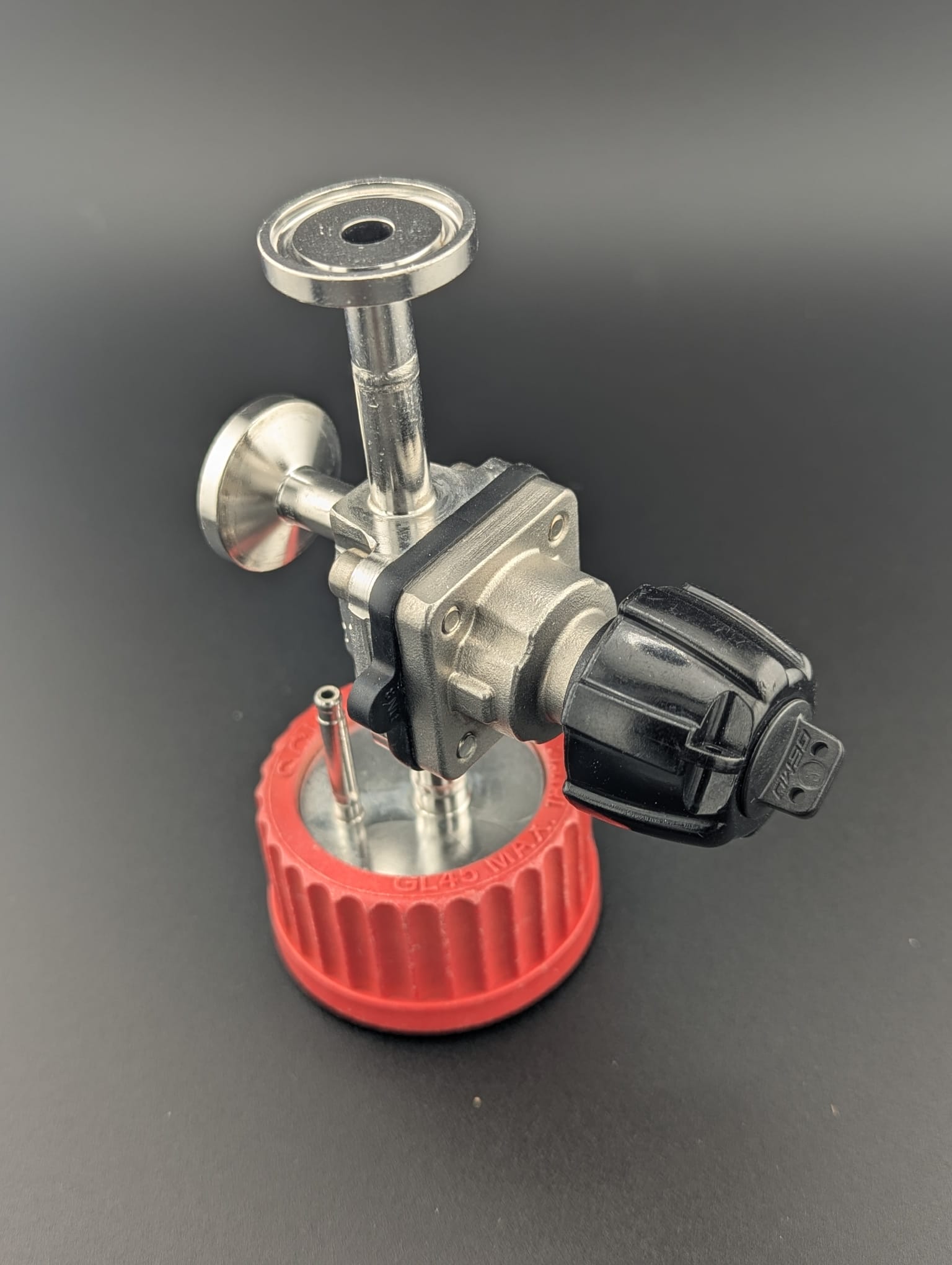 Vanne à membrane sur couvercle de flacon Schott inox 316L, électropolis  pour bioréacteur - Fermentec Shop
